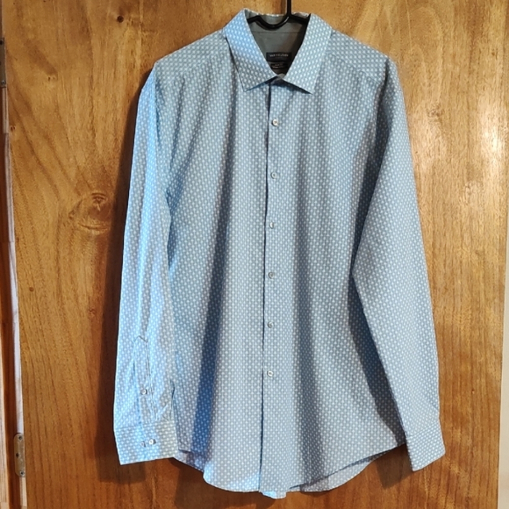Van Heusen Studio Mens Slim Fit Wrinkle Free Shirt Light Blue White 17-17½ 34/35